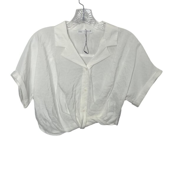 Zara Button Front Cropped Shirt Girls Size 11-12 White New WOT - Picture 1 of 7
